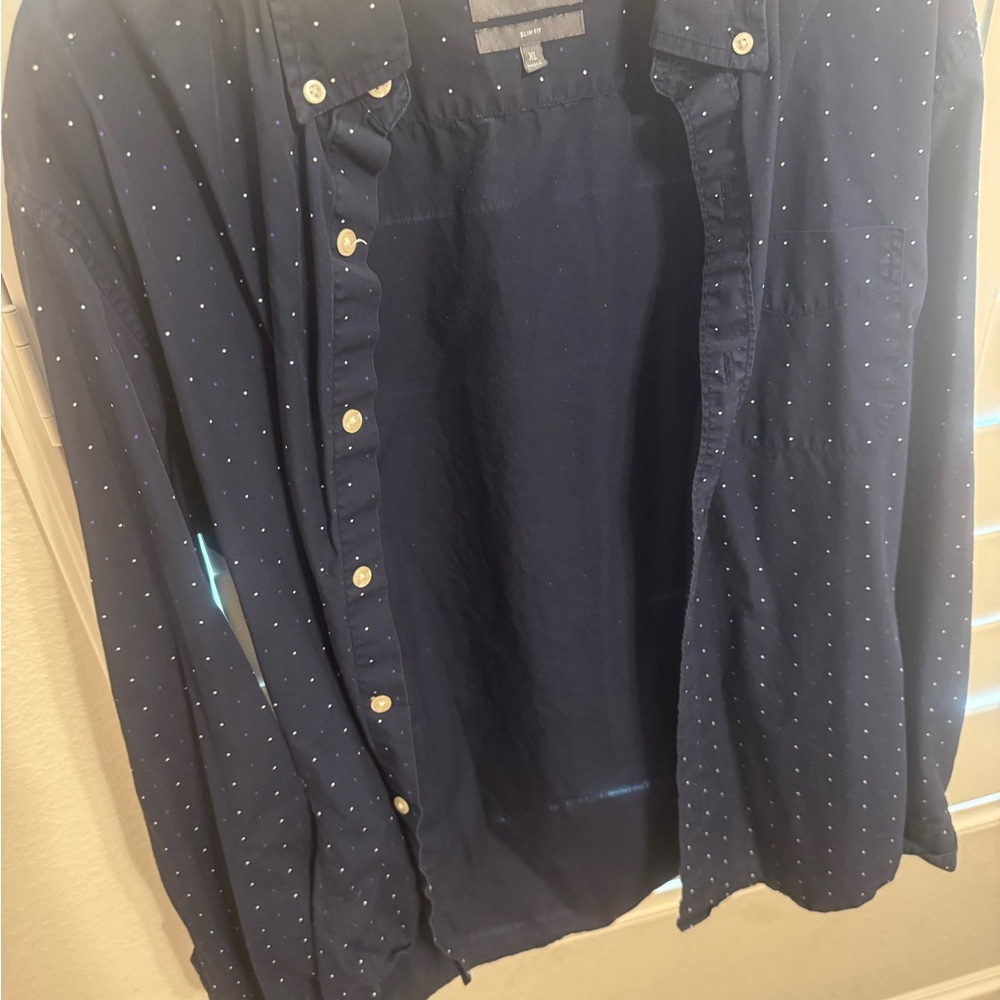 Bonobos Men’s Slim Fit Button Down Shirt Navy Dot XL Runs Slim